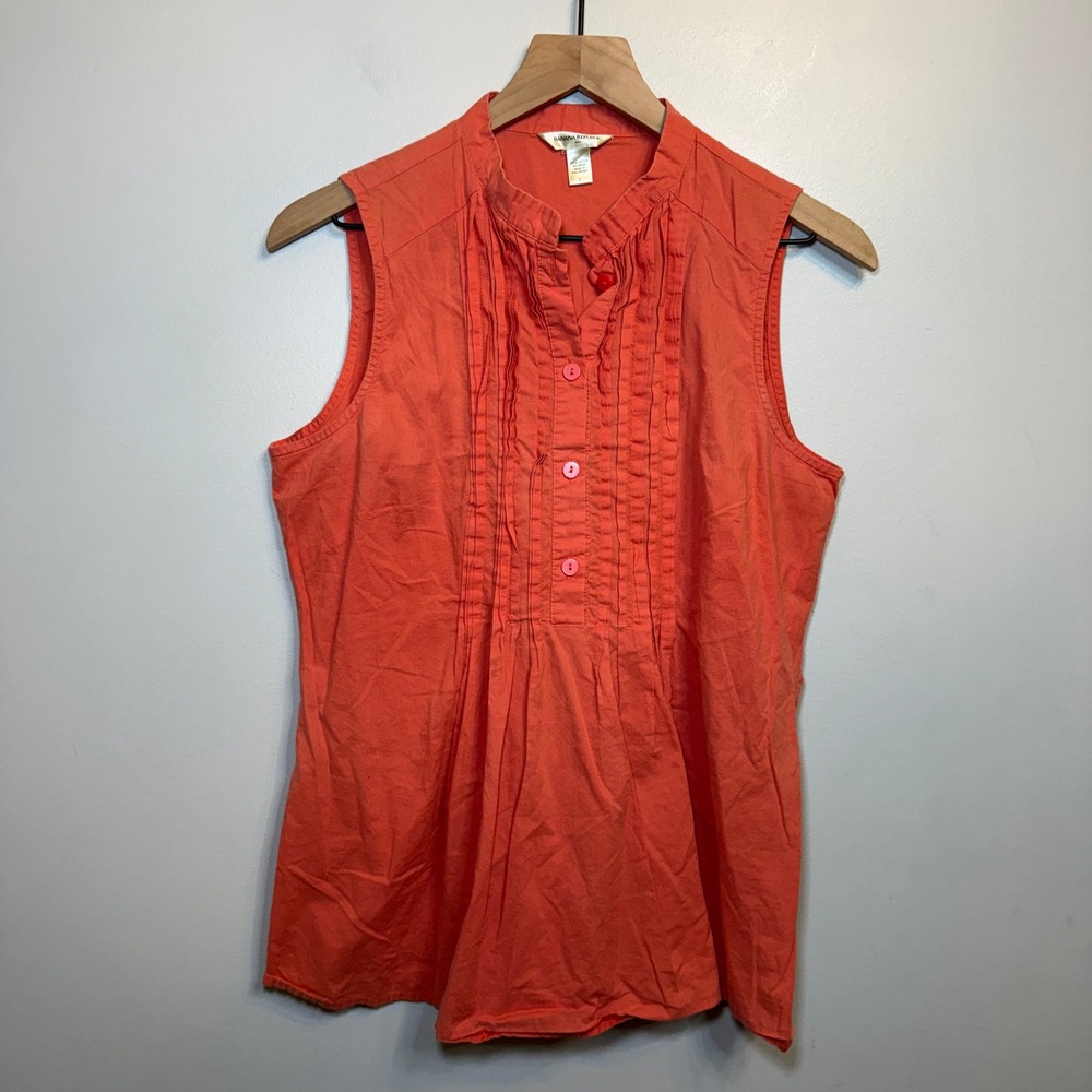 Banana Republic Women's Pintuck Pleated Sleeveless Cotton Blouse Orange Large